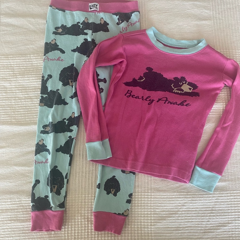 4T Lazy One Kids Pajamas - Pink and Blue Bear Print